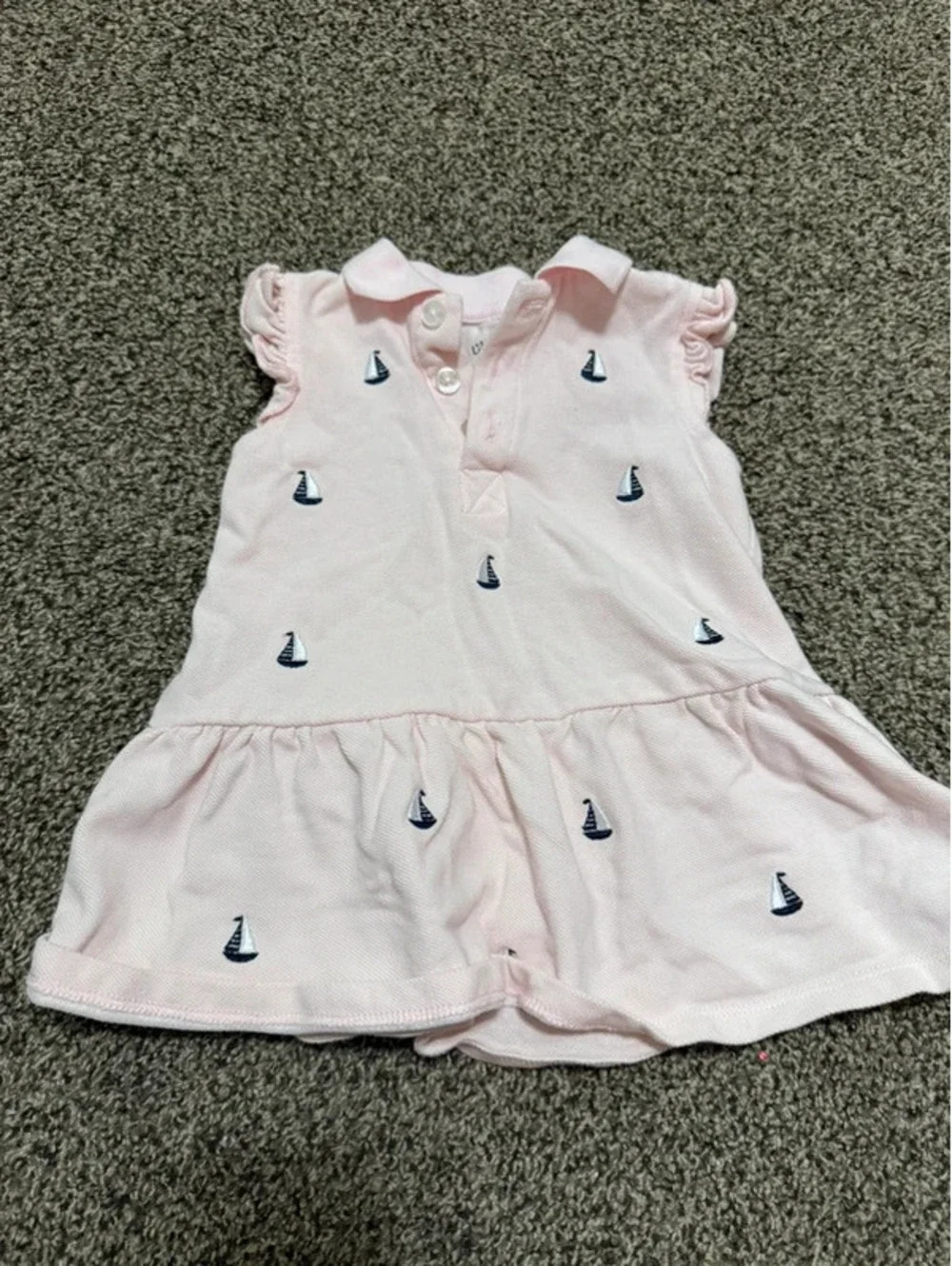 Little Me Baby Girls 18M Pink Sailboat Polo Dress Embroidered Nautical Ruffle